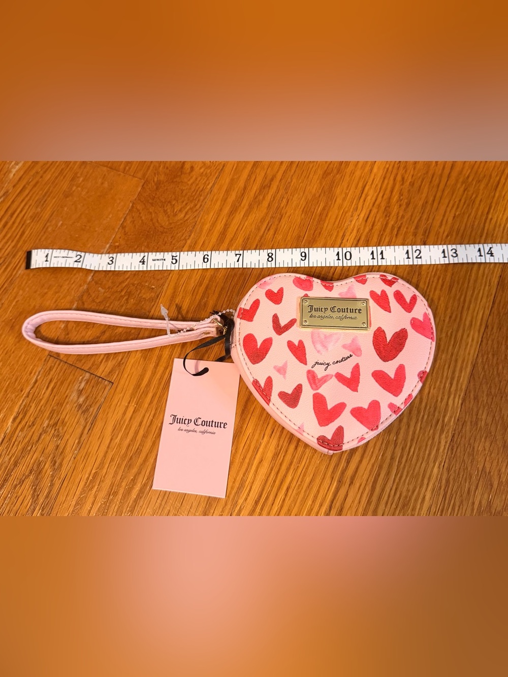 Juicy Couture Pink Heart Zippered Wallet/Card/Coin Holder With Wrist Strap